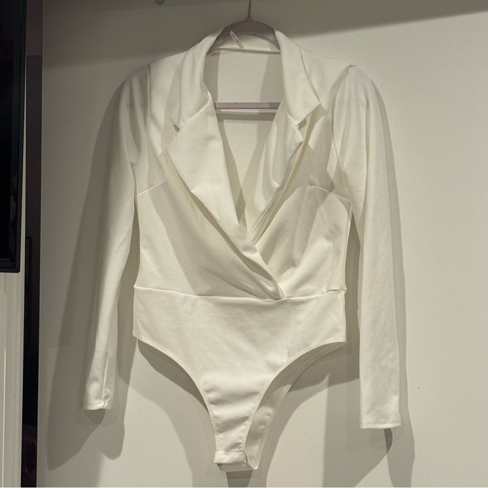 Fashion Nova White Long Sleeve Bodysuit.